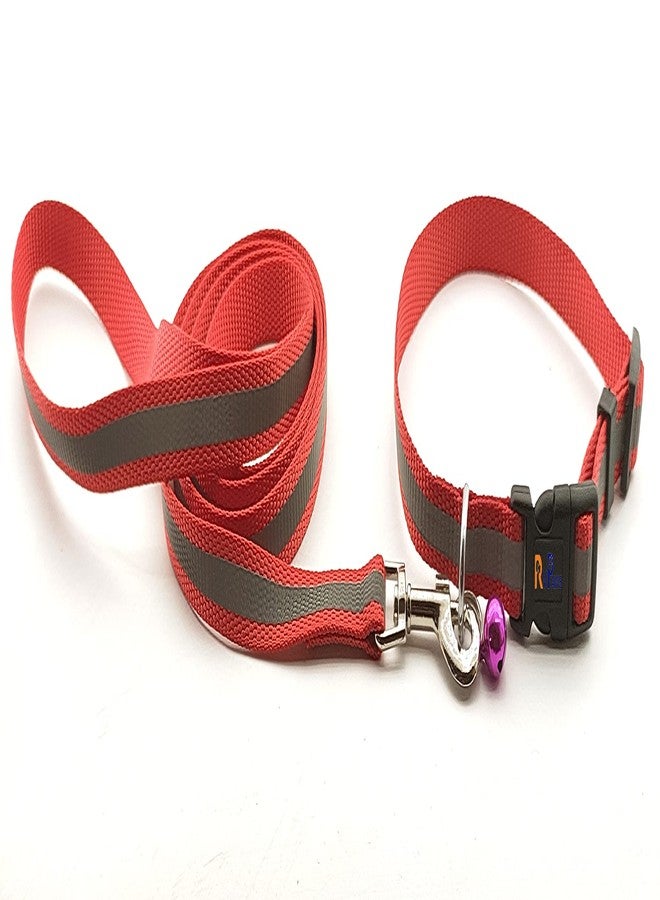 Pups&Pets طقم حزام رقبة ومقود من النايلون العاكس مع جرس من Pups&Pets، مثالي لجميع الكلاب الصغيرة والجراء - أحمر - Image 1